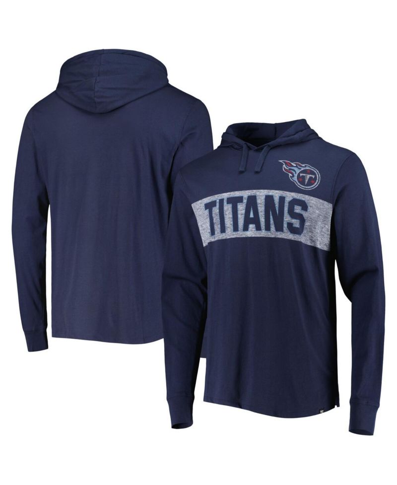 Men's Navy Distressed Tennessee Titans Field Franklin Hooded Long Sleeve T-shirt