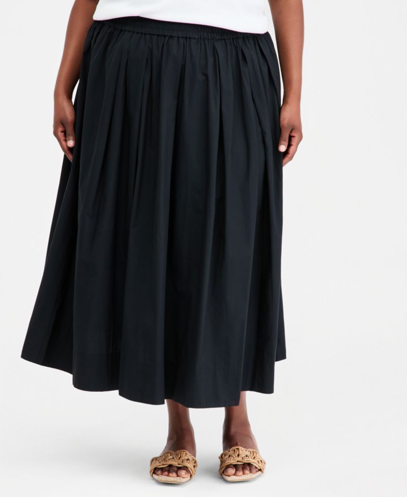 Trendy Plus Size Pull-On Cotton Midi Circle Skirt