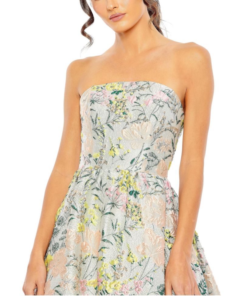 Women's Floral Brocade Strapless A Line Gown