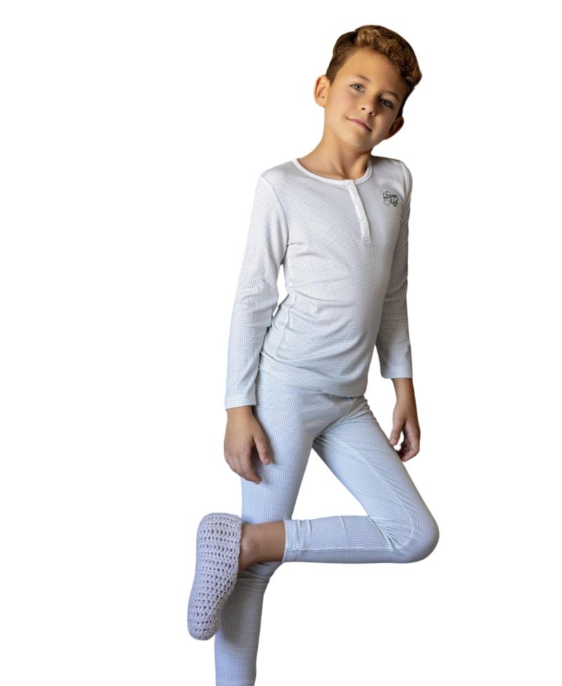 Boys' 4-20 Gingham Long-Sleeve Henley Top and Pants, 2-Piece Set