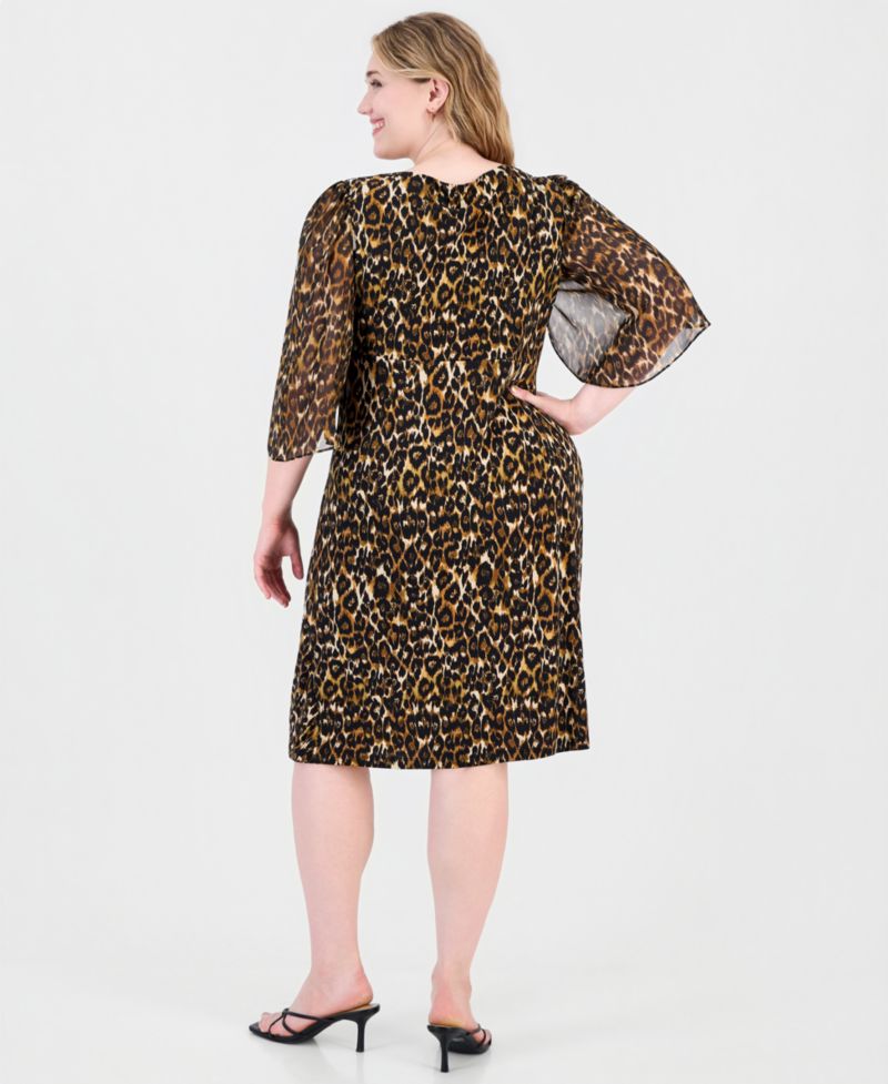Plus Size Tulip Sleeve Animal-Print Sheath Dress