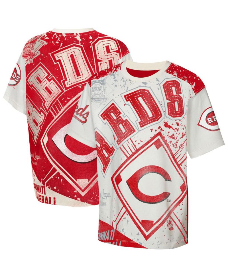 Big Boys and Girls Cream Cincinnati Reds Big League Top Player Bold All-Over-Print T-Shirt