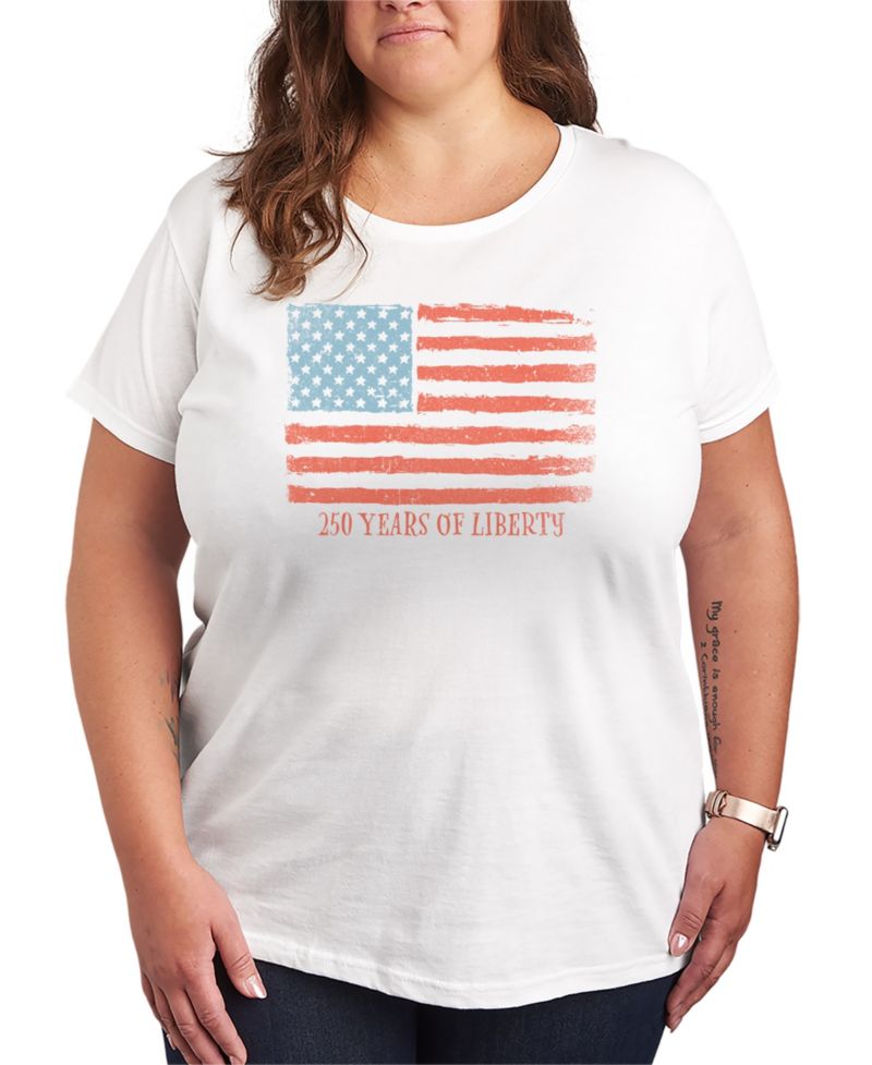 Plus Size Instant Message 250 Years of Liberty Flag Vintage Faded Short-Sleeve Graphic T-Shirt