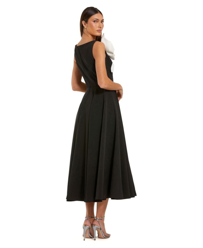 Women's Floral-Applique Boat-Neck Sleeveless A-Line Midi Dress