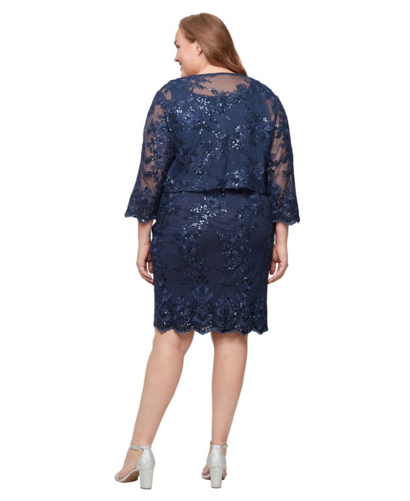 Plus Size 3/4-Length-Sleeve Jacket and Midi Dress, 2-Piece Set