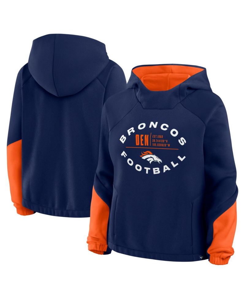 Women's Navy Denver Broncos Oversized Redzone Bubble Screen Pullover Hoodie