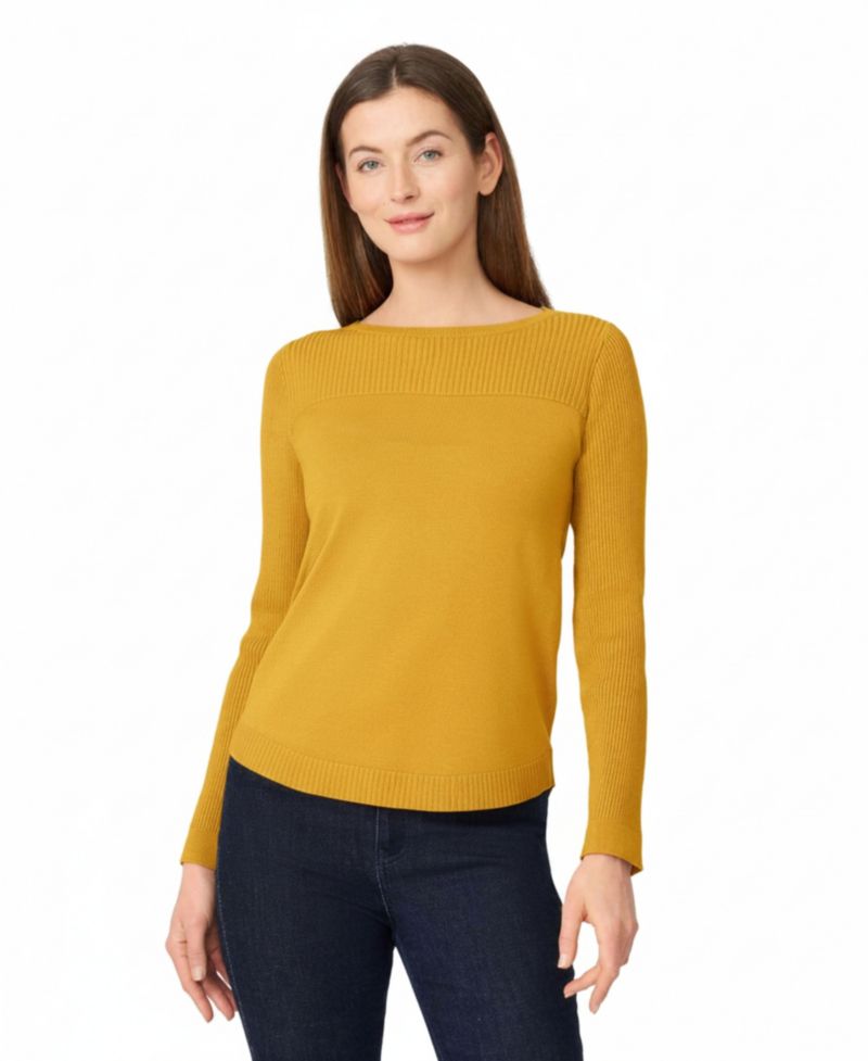 Women's Fine-Gauge Knit Boat Neck Long-Sleeve Sweater