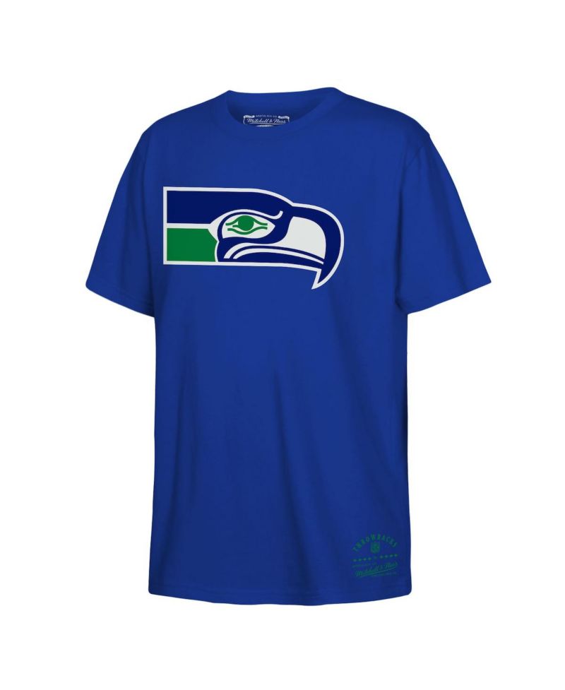 Big Boys and Girls Royal Seattle Seahawks Retro Logo T-Shirt