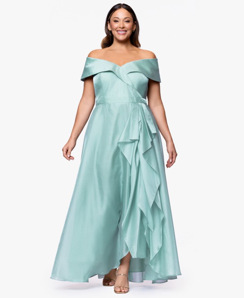 Plus Size Sweetheart Neck Off-The-Shoulder Ruffle Long Dress