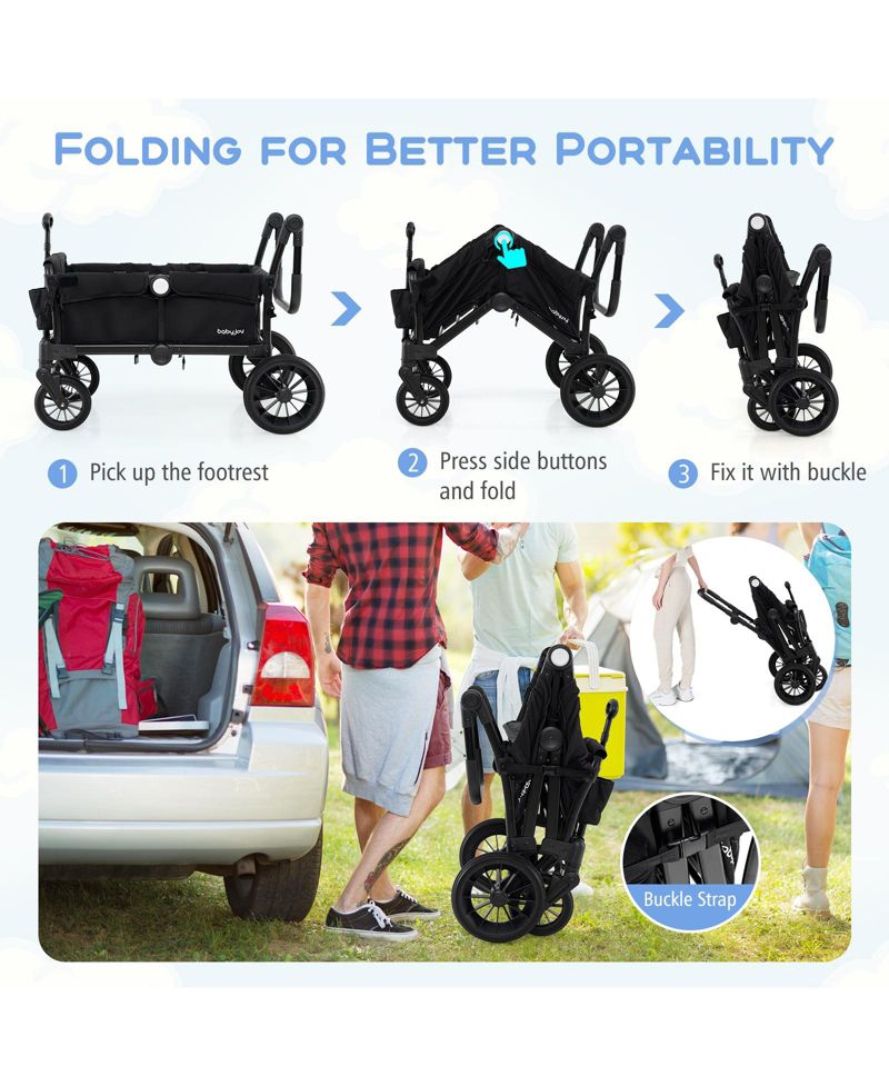 Foldable Wagon Stroller for 4 Kids with Removable Canopy