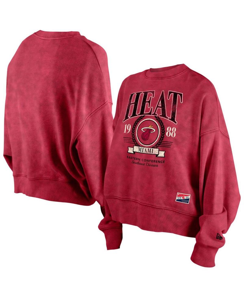 Women's Red Miami Heat Hardwood Classics Enzyme Wash Oversized Boxy Pullover Sweatshirt