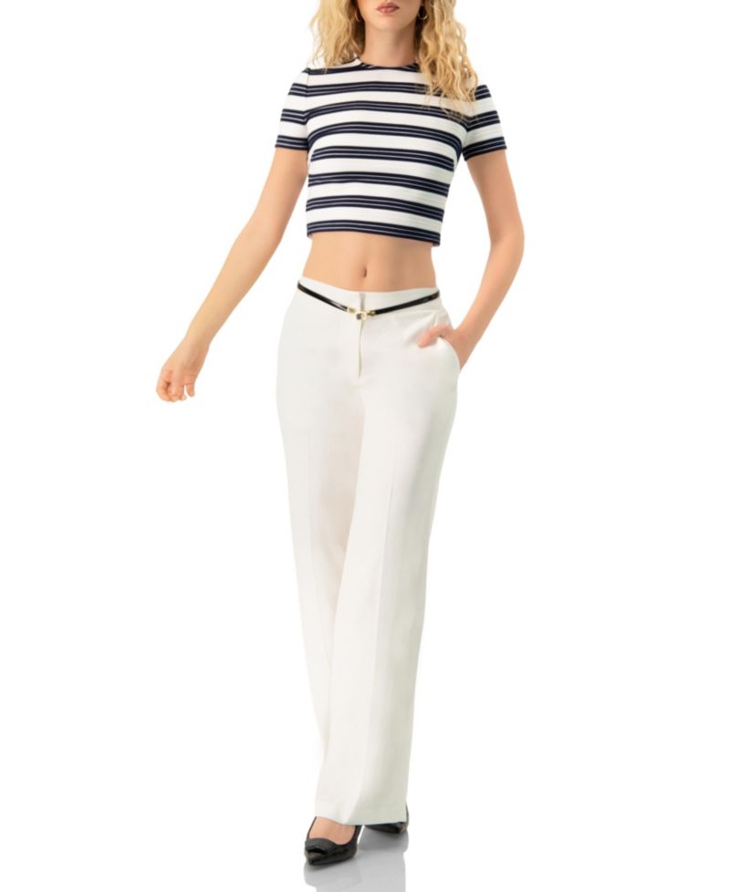 Women's Striped Short Sleeve Round Neck Crop Top