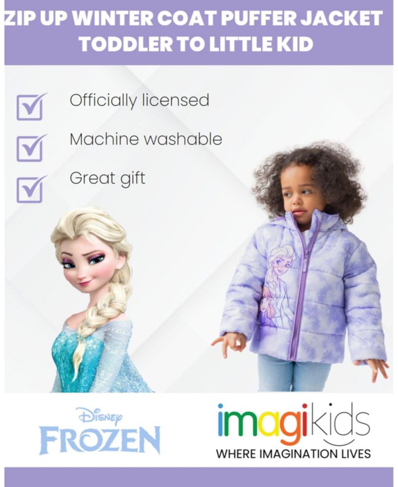 Frozen Princess Anna Elsa Zip Up Winter Coat Puffer Jacket