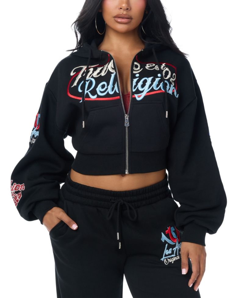 Women's Graphic Print Cropped Zip-Up Hoodie