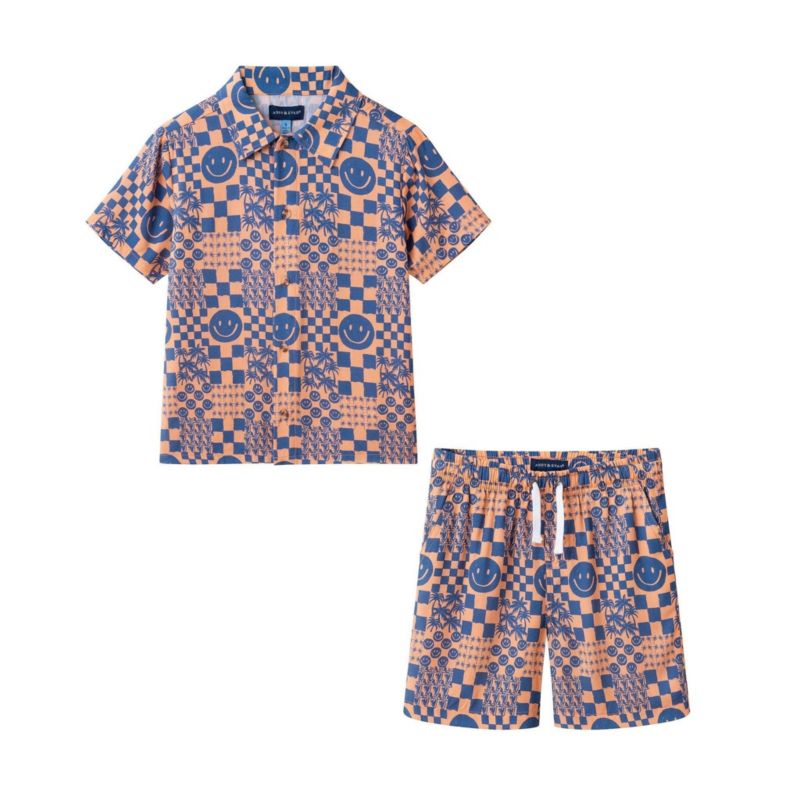 Big Boys Allover Smiley Print Buttondown and Shorts Set
