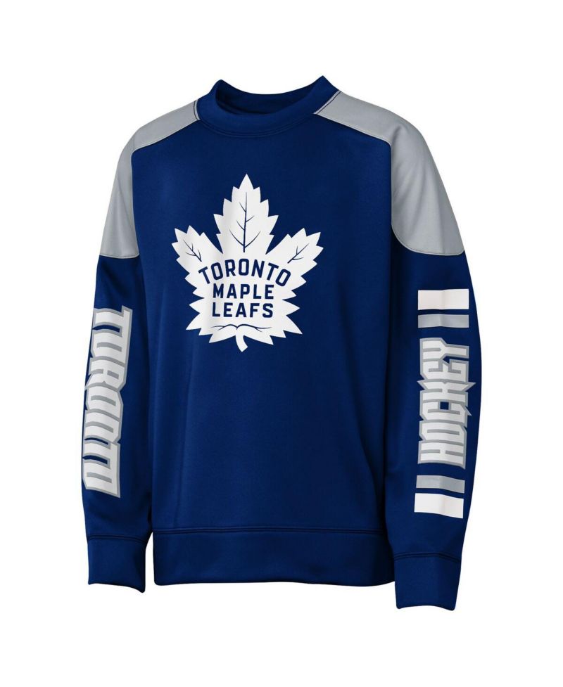 Big Boys and Girls Auston Matthews Blue Toronto Maple Leaf Best Defense Name & Number Crewneck Sweatshirt