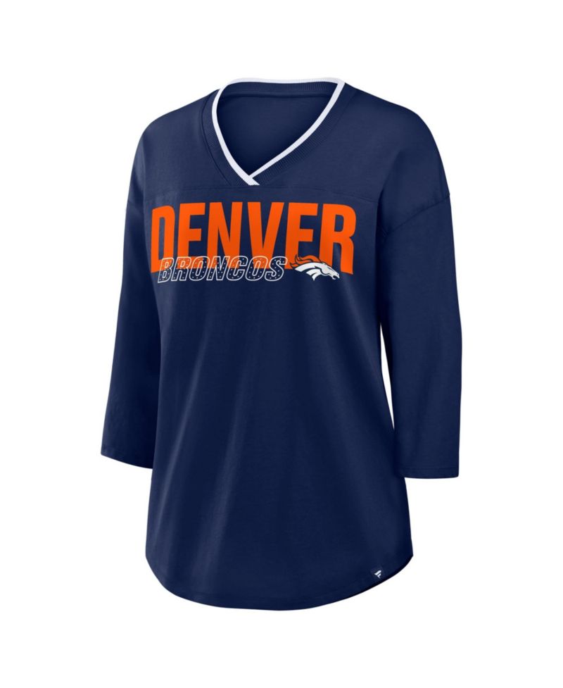 Women's Navy Denver Broncos Plus Size Deceptive Juke 3/4-Sleeve V-Neck T-Shirt