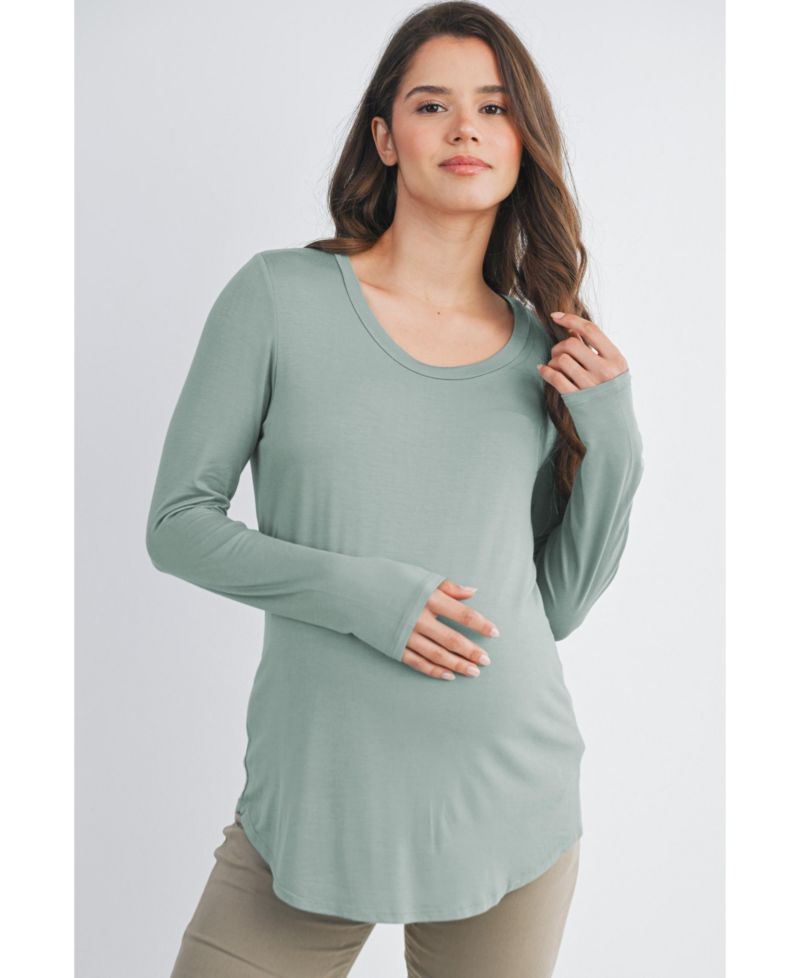 Maternity Casual Scoop Neck Long Sleeve Nursing Top