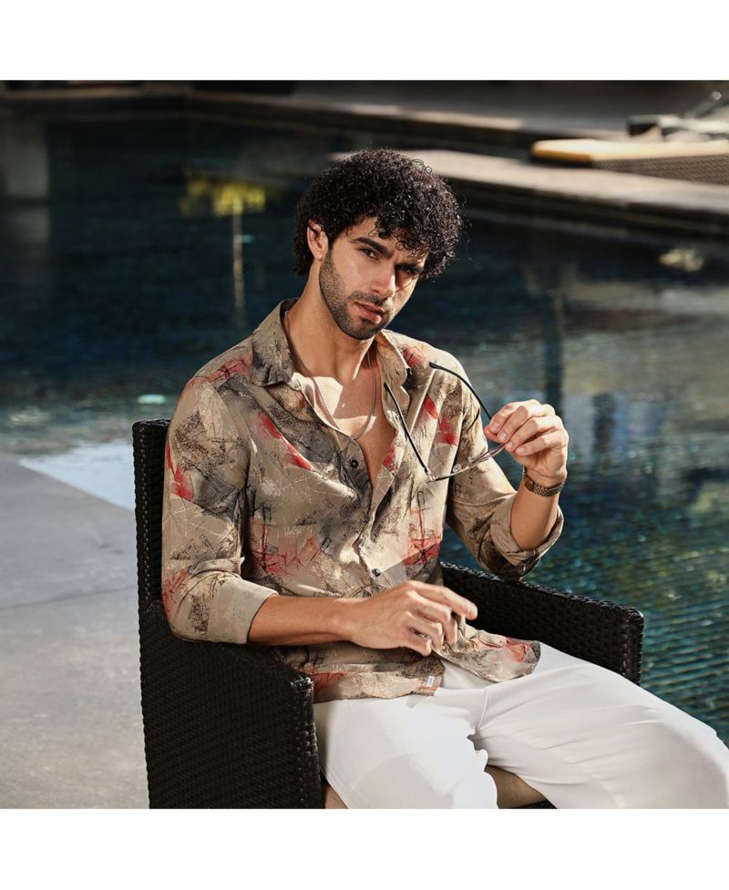 Men's Camel Beige Pigme-Strokes Shirt
