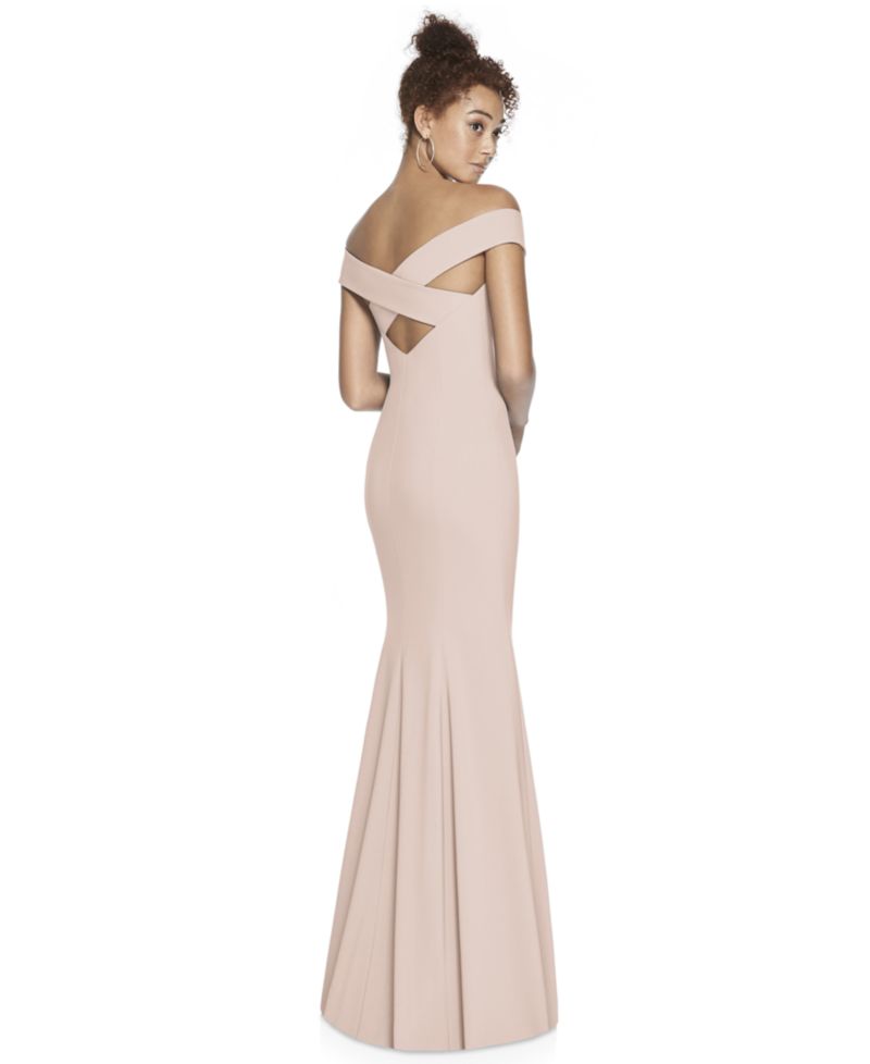 Womens Off-the-Shoulder Criss Cross Back Trumpet Gown