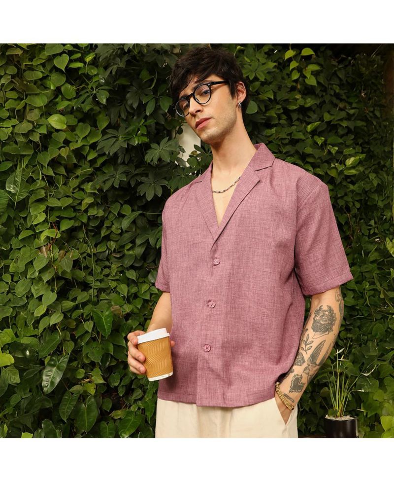 Men's Brick Red Heathered Korean Oversized Shirt