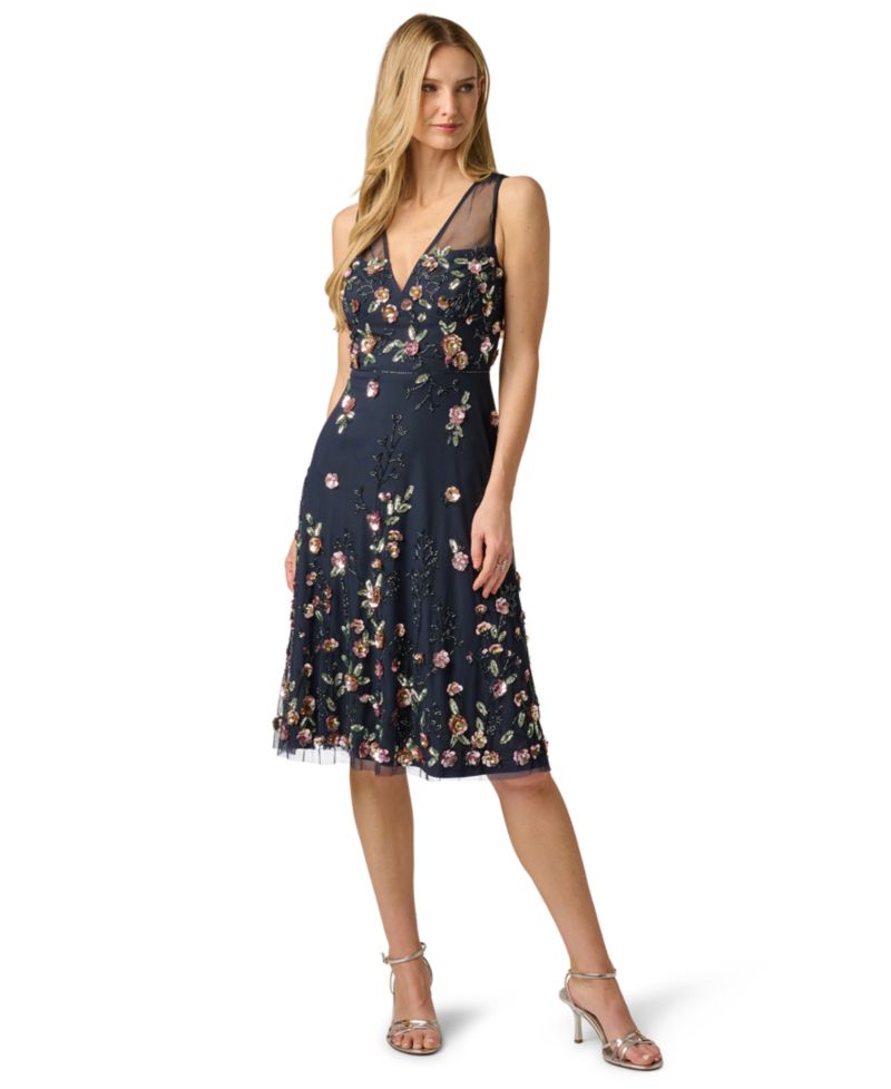 Women's Beaded Mesh Midi Sequin Dress