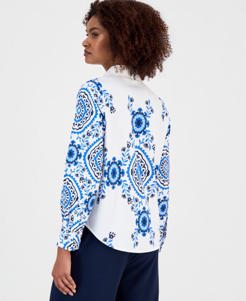 Women's Printed Button-Front Long-Sleeve Shirt