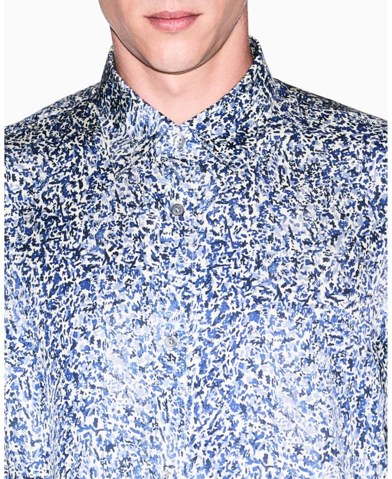 Men's Short Sleeve All-Over Logo Woven Button-Down Shirt