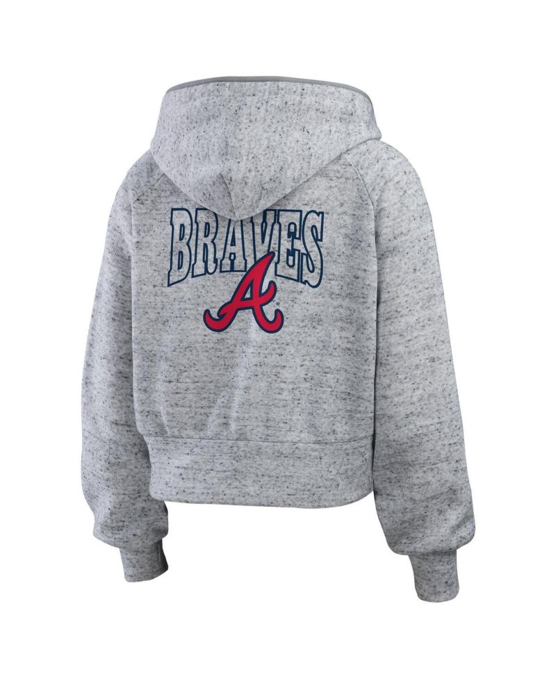 Women's Heather Gray Atlanta Braves Speckled Fleece Cropped Full-Zip Hoodie