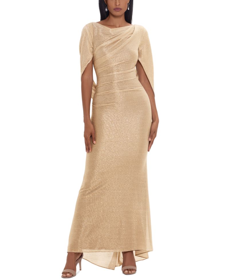 Petite Metallic Cape Gown