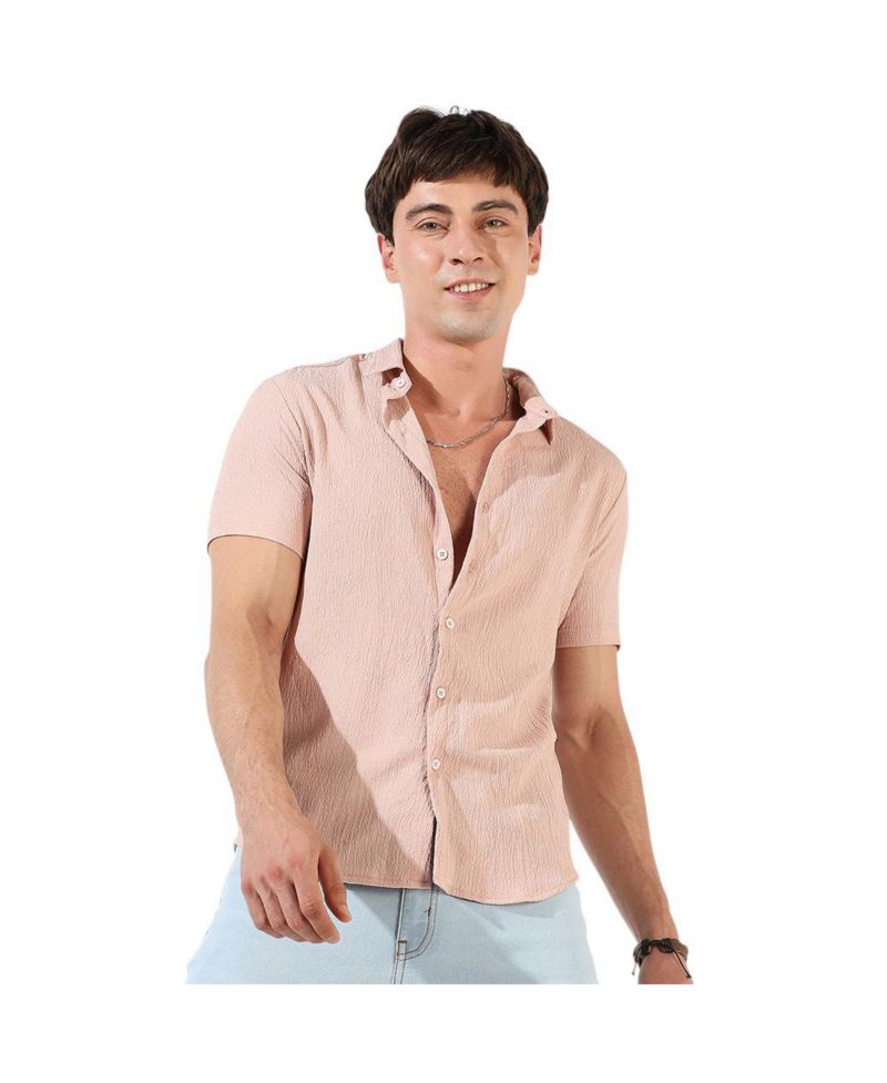 Men's Peach Textured Regular Fit Casual Shirt