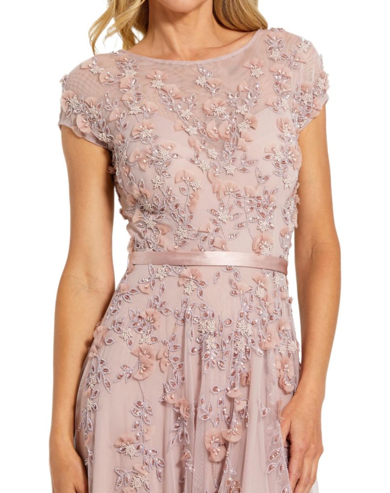 Women's Floral Embellished Short Sleeve Mesh Gown
