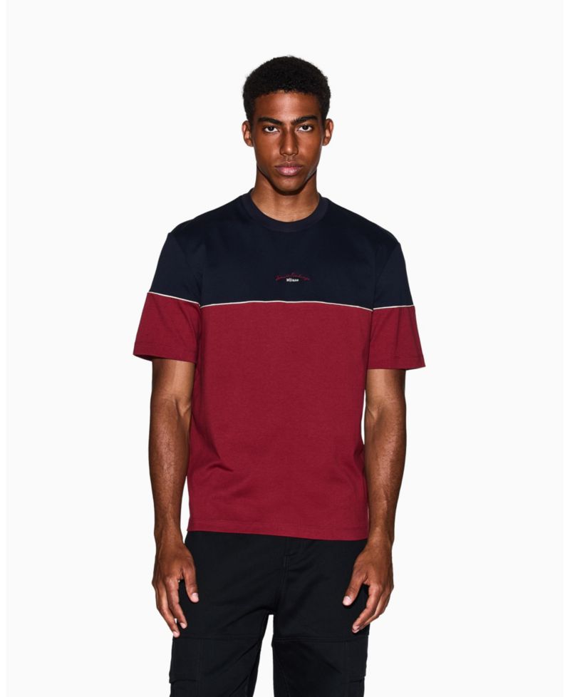 Men's Color Block Embroidered Center Logo T-Shirt