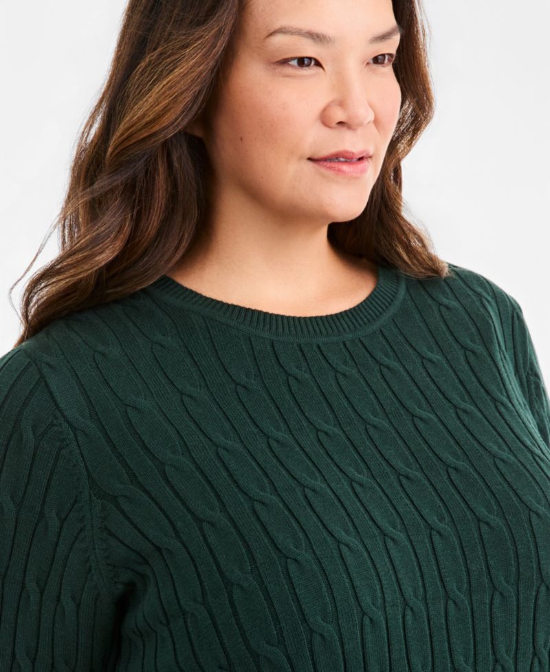 Petite Cotton Cable-Knit Crewneck Sweater