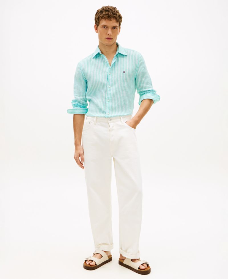 Men's 100% Linen Bengal Stripe Shirt