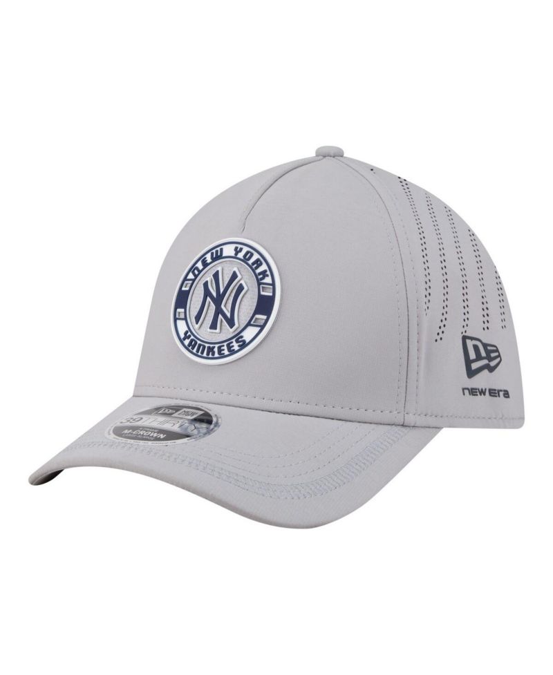 Мужская серая бейсболка New York Yankees Patch 39-го размера с перфорацией в виде А-образной рамки и М-образной короны Flex