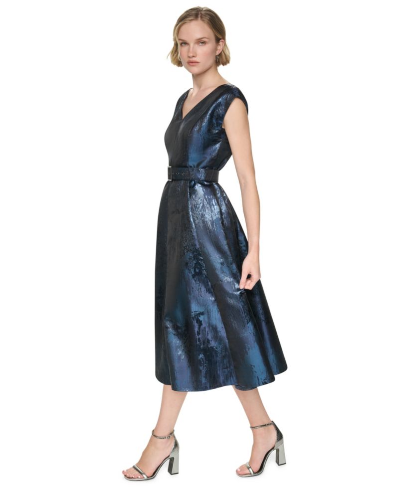 Women's Cap-Sleeve A-Line Midi Dress