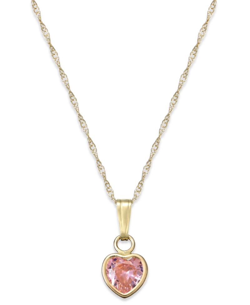 Children's Pink Cubic Zirconia Heart Pendant Necklace in 14k Gold