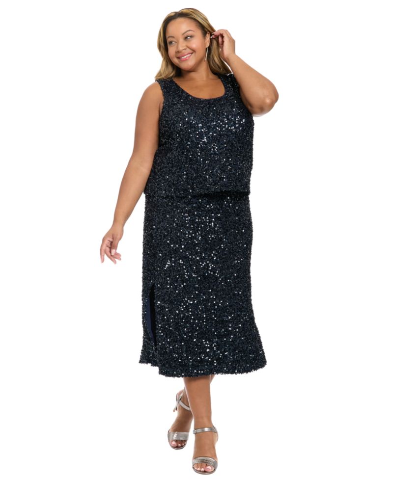Plus Size Sleeveless Scoop Neck Sequin Top