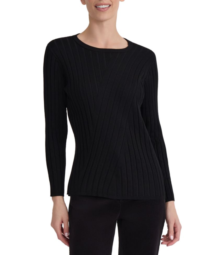 Women's Crewneck Long-Sleeve Ribbed Sweater
