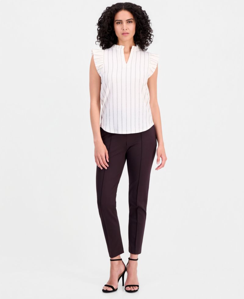 Women's Textured Pinstripe Flutter-Sleeve Top