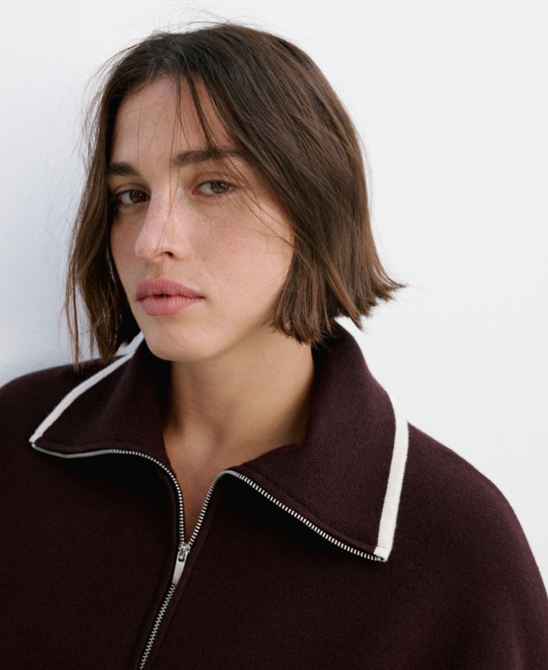 Women's Contrast-Stripe Polo-Collar Sweater