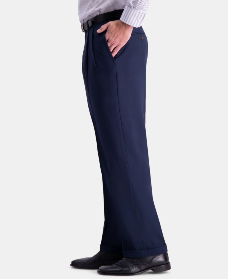 Men's Premium Comfort Stretch Classic-Fit Solid Pleated Dress Pants