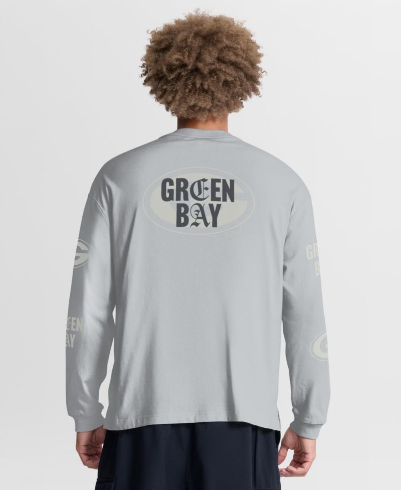 Men's Gray Green Bay Packers Oversized Type Play Long Sleeve T-Shirt