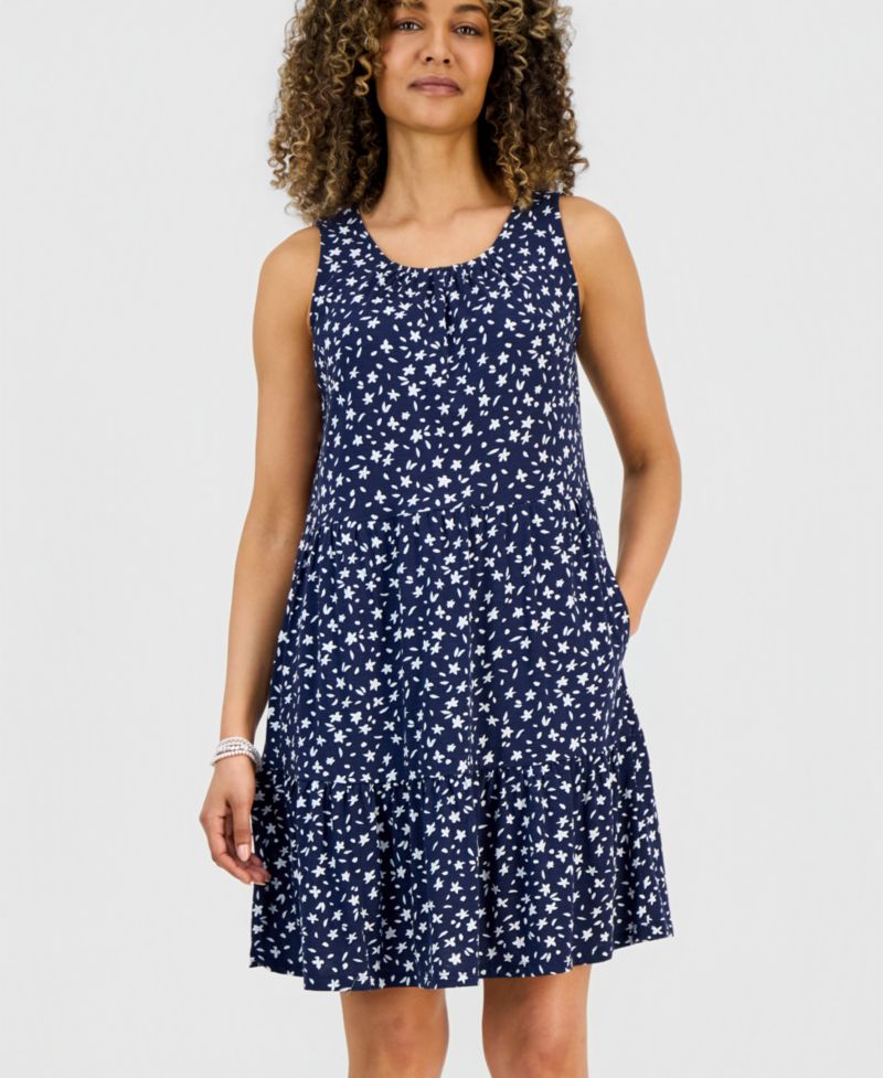 Women's Printed Sleeveless Tiered Dress