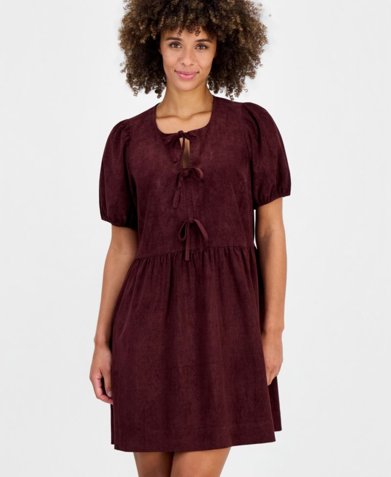 Women's Bow-Front Puff-Sleeve Dress