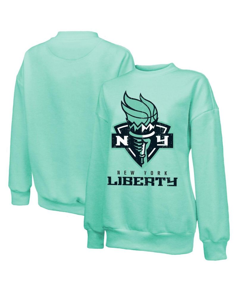 Women's Mint New York Liberty Primary Logo Drop Shoulder Tri-Blend Pullover Sweatshirt