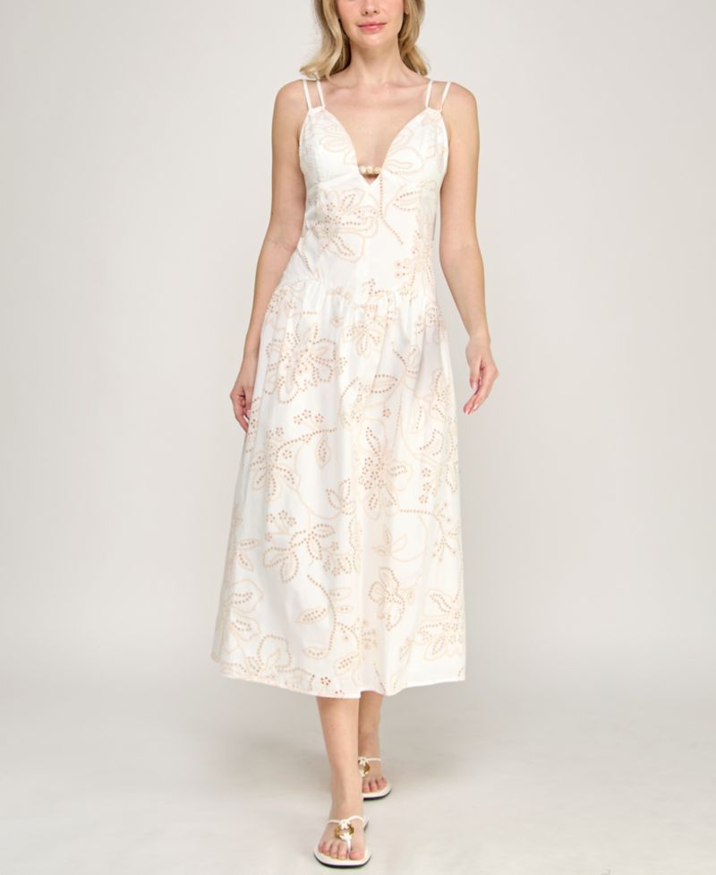 Juniors' Strappy Sweetheart Neck Midi Dress