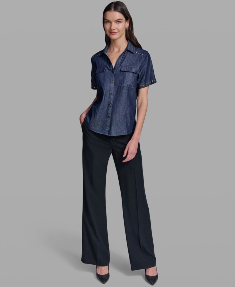 Women's Short-Sleeve Nailhead Trim Camp Shirt