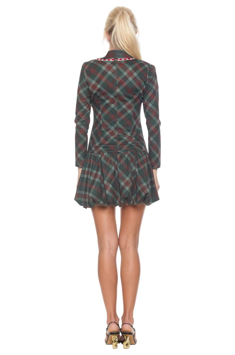 Women's Rach Plaid Scoop Neck Lace Insert Detail With Bow Dress